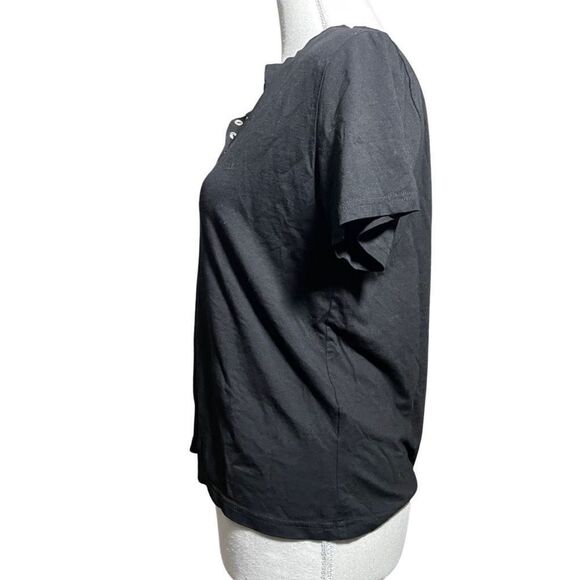 ROOLEE Black Henley tee w/ button snap closures, Lightweight & Airy, Size S - Picture 6 of 7